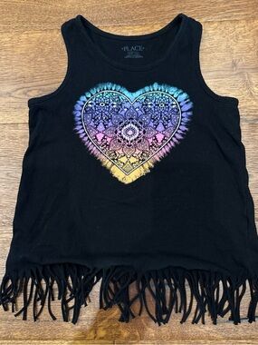 Place Black Tank Top with Rainbow Lace Heart and Fringe Hem The Children’s Place